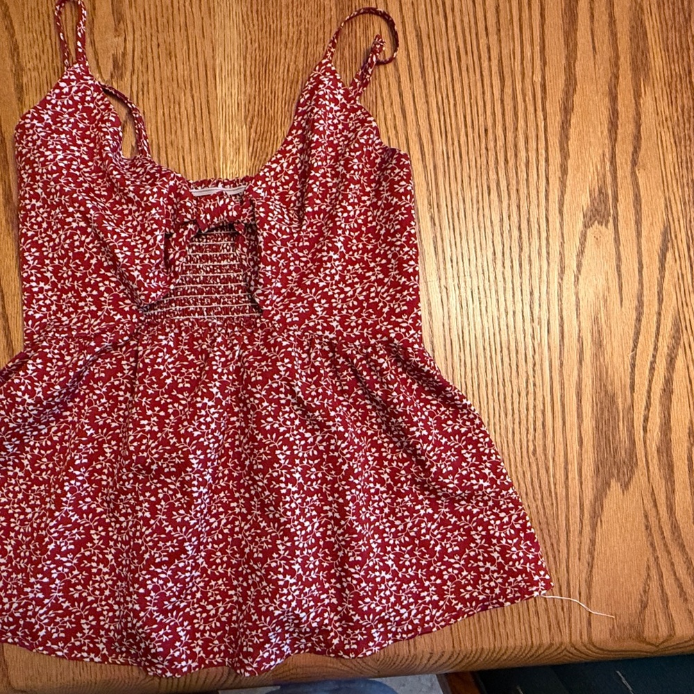 Red Smocked Camisole with Tie Front